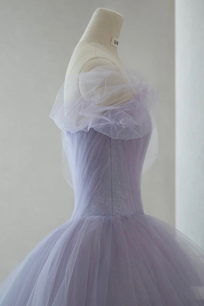 Kenna | Purple Tulle Short A - Line Prom Dress Cute Off the Shoulder Party Dress - KissProm