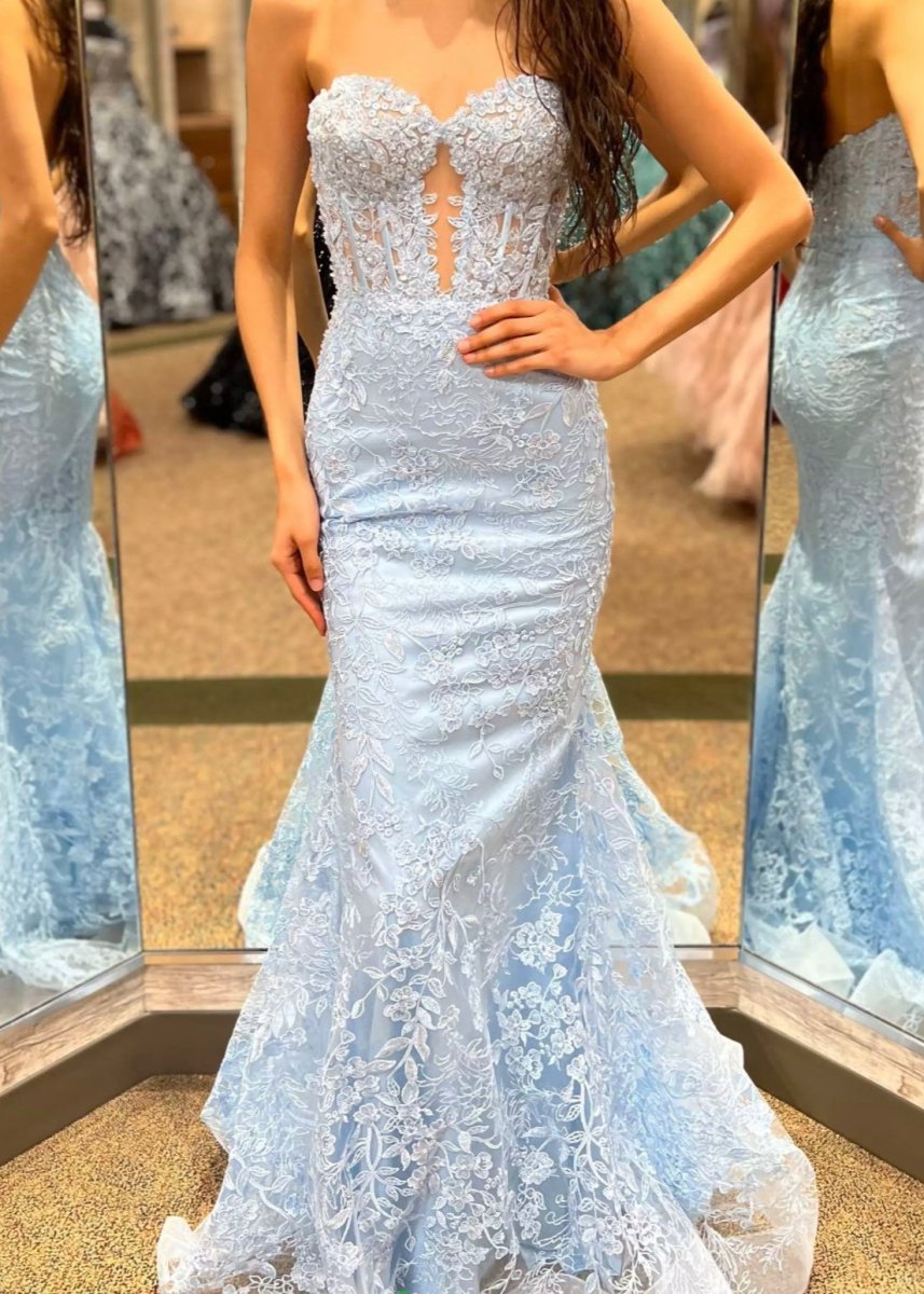 Terry | Black Sweetheart Lace Appliques Mermaid Long Prom Dresses - KissProm