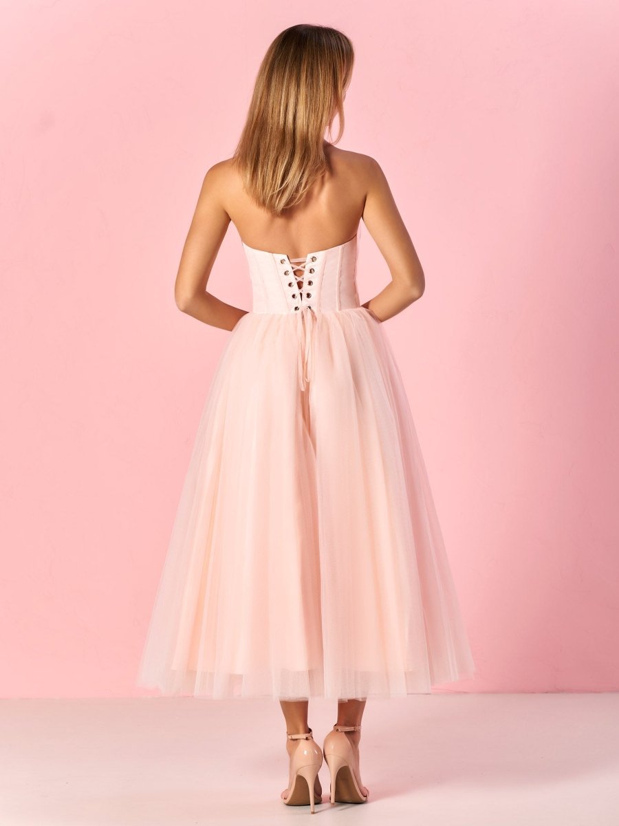 Strapless Puffy Midi Tulle Dress - KissProm