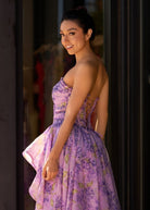 Lilac A - Line Corset Detachable Sweetheart Floral Long Prom Dress - KissProm