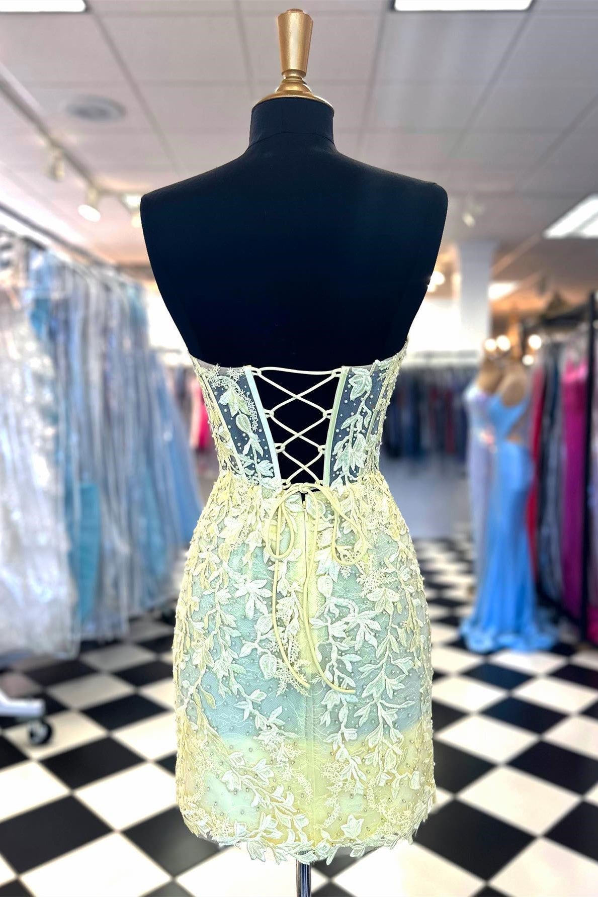 Aqua Blue Sweetheart Sheer Lace Corset Tight Homecoming Dress