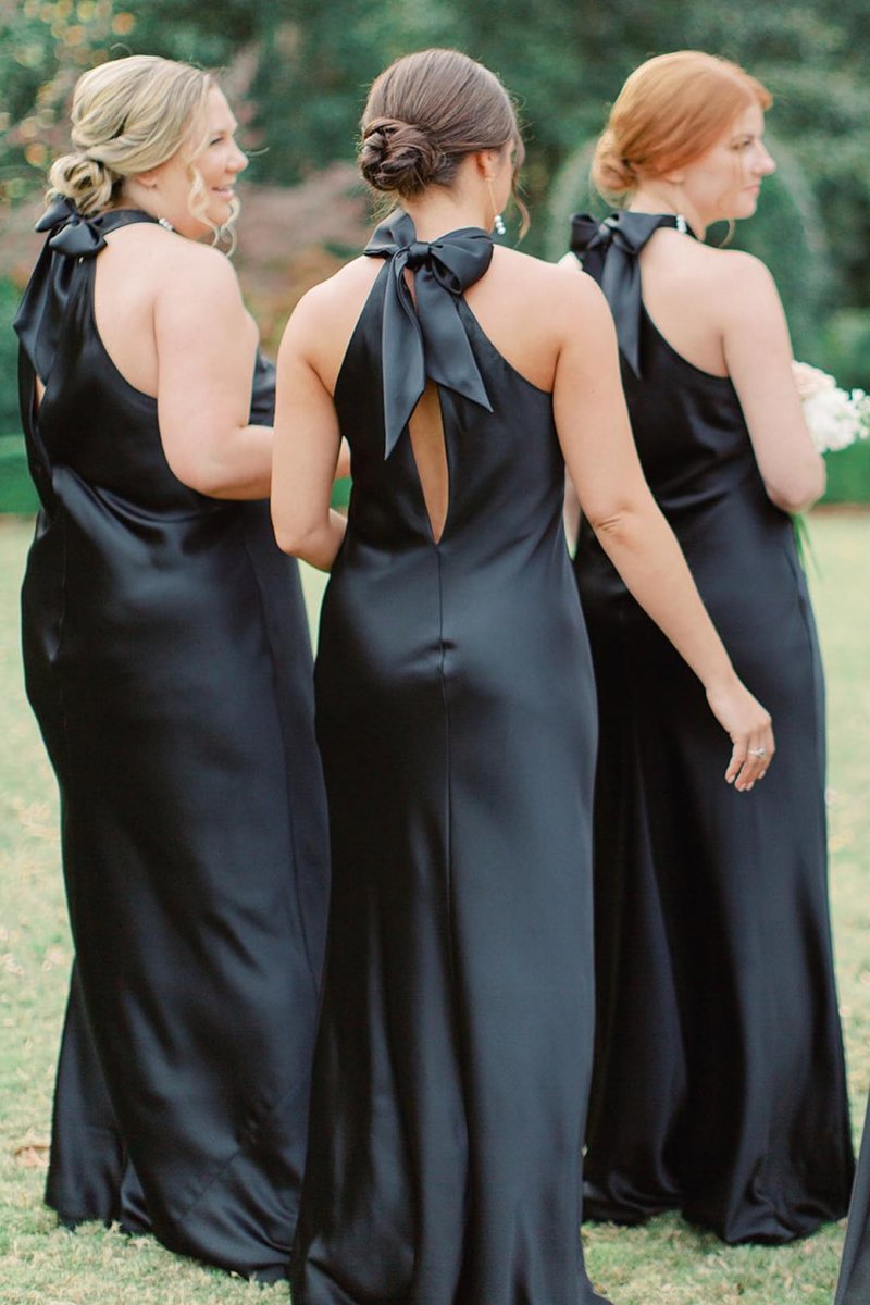 Black Halter Cutout Back Long Bridesmaid Dress - KissProm