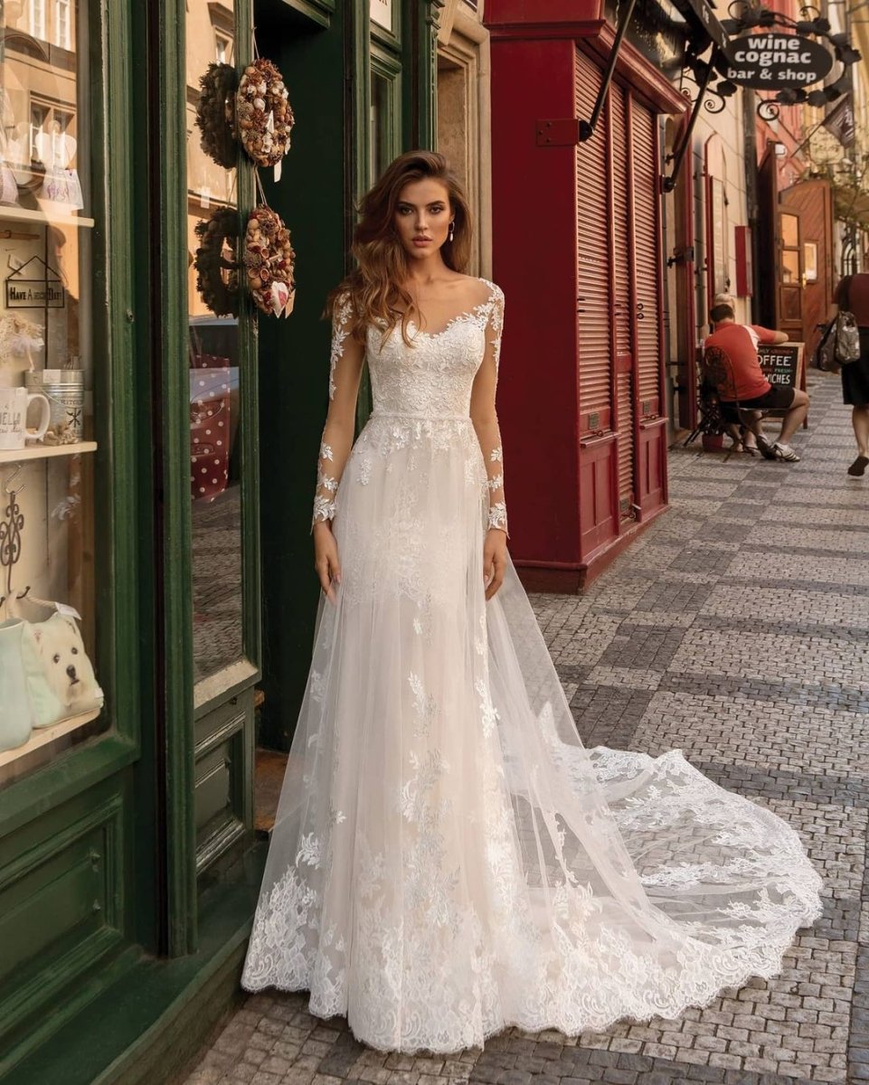 Modern Long Sleeves Mermaid Lace Ivory Wedding Dresses - KissProm