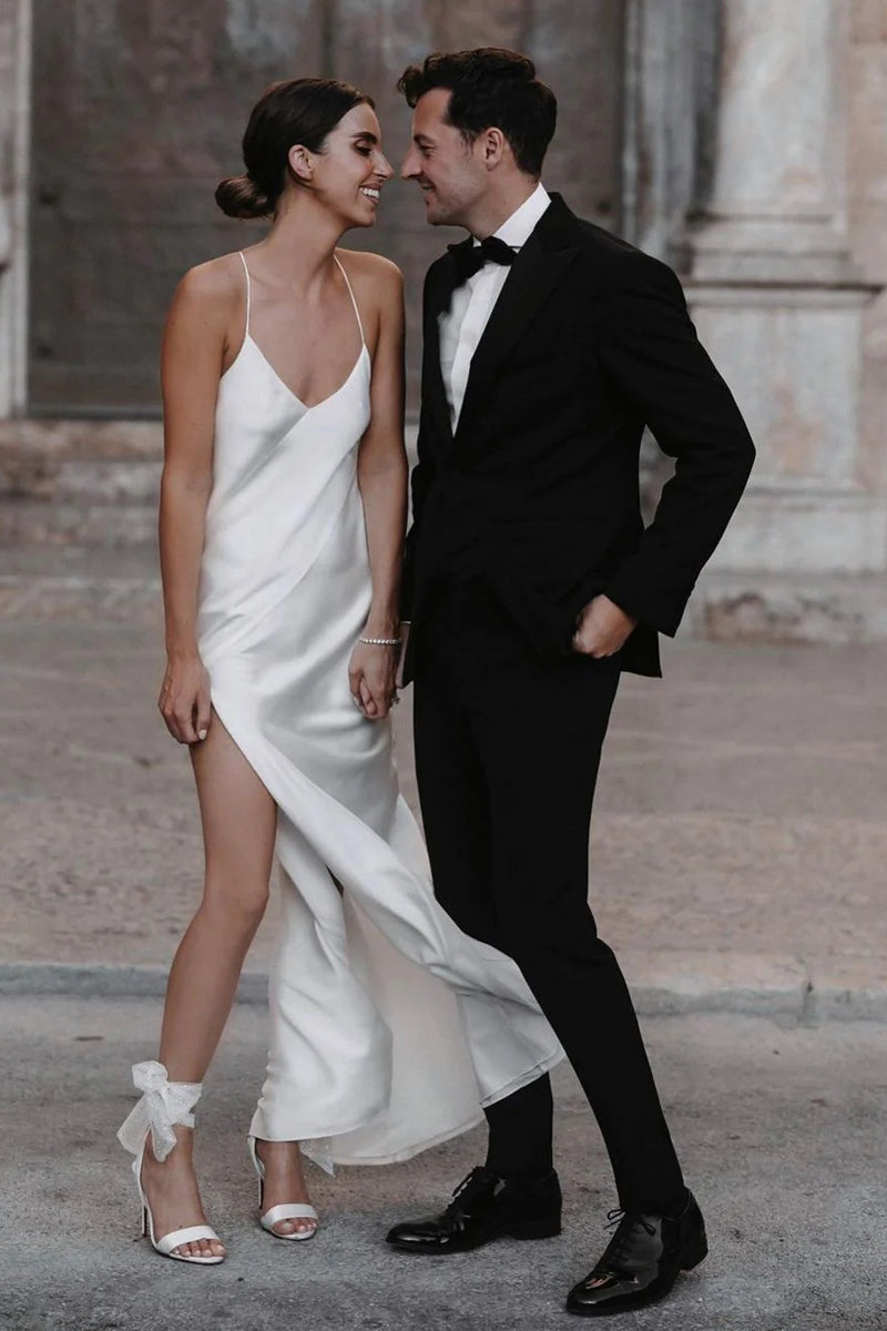 Jovana | Charming Sheath Silk Satin Wedding Dresses with Slit - KissProm