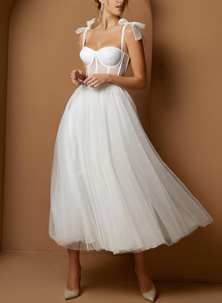 Sex Short White Wedding Dresses With Tulle Tea - Length - KissProm