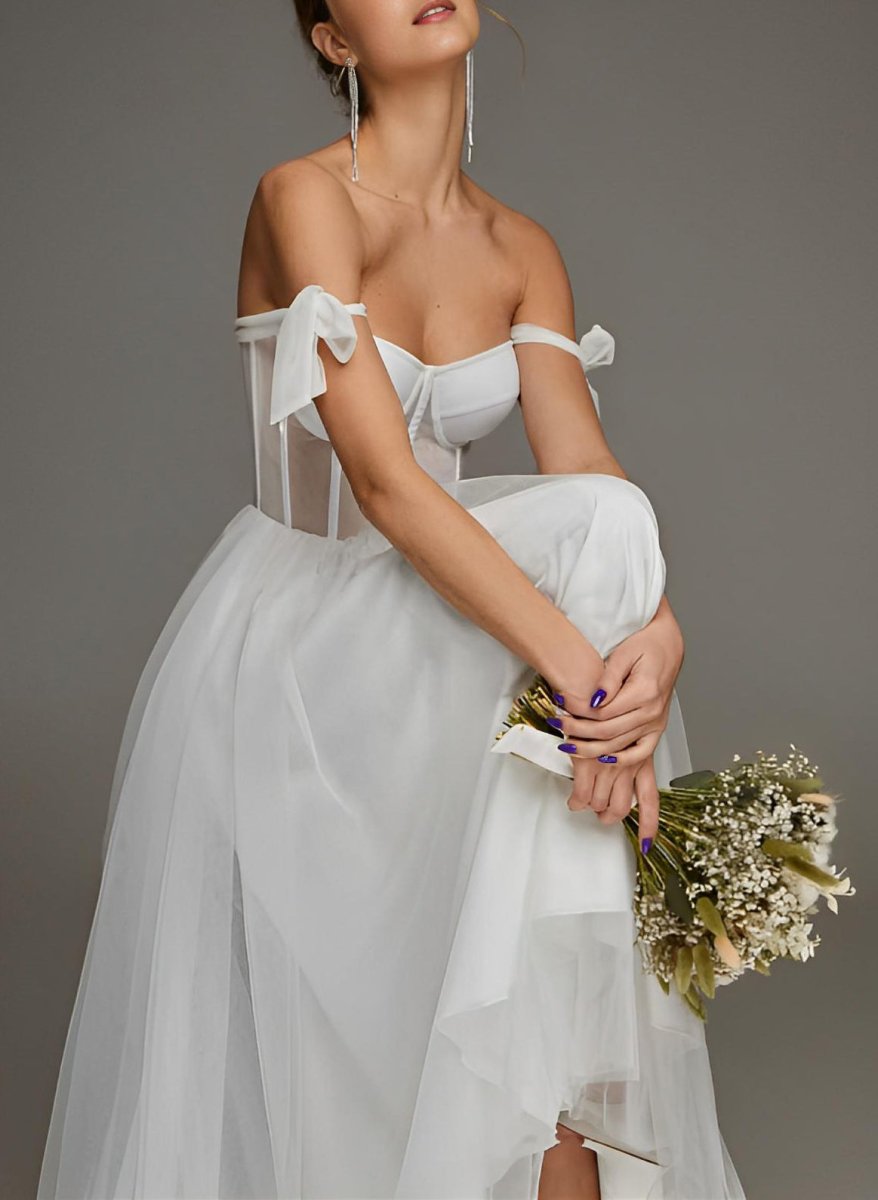 Sex Short White Wedding Dresses With Tulle Tea - Length - KissProm