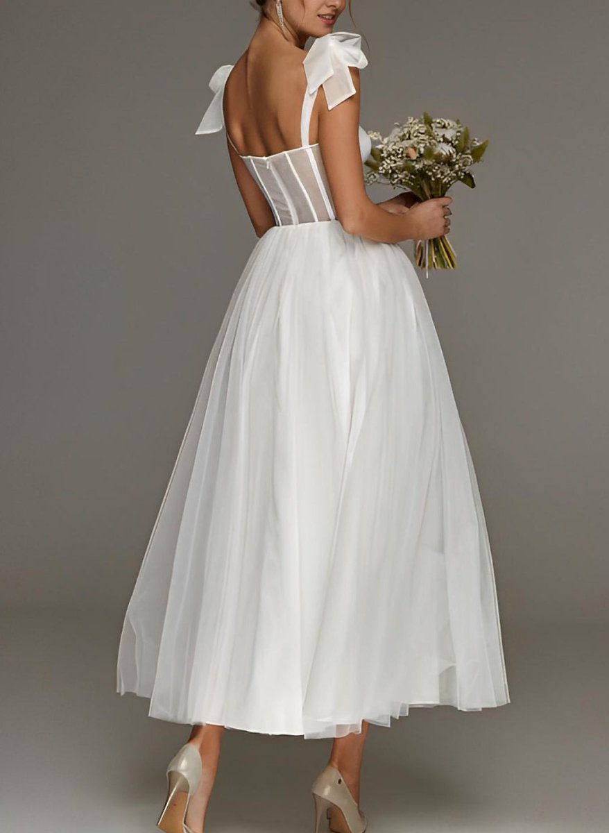 Sex Short White Wedding Dresses With Tulle Tea - Length - KissProm