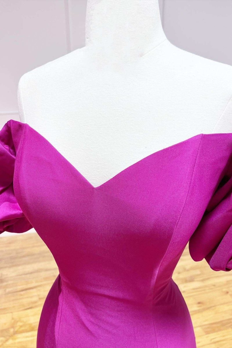 Magenta Satin Strapless Trumpet Long Prom Dress - KissProm