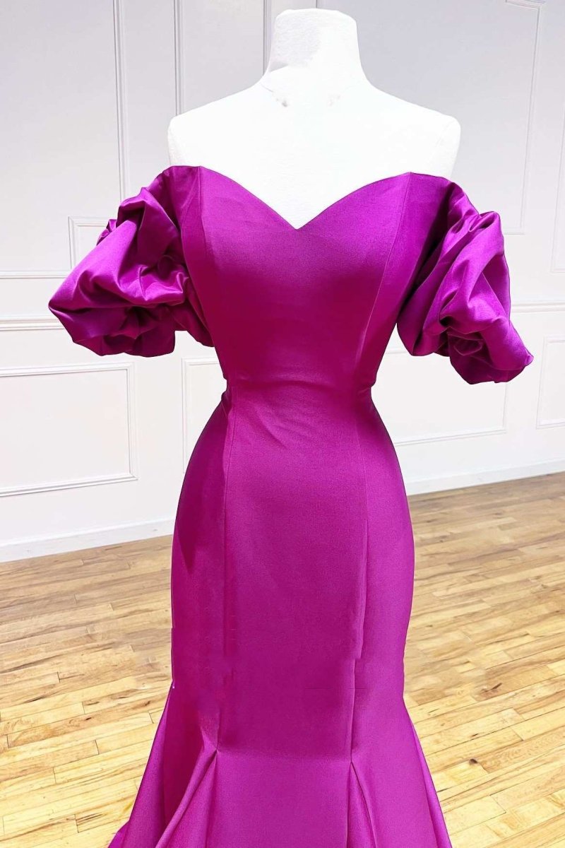 Magenta Satin Strapless Trumpet Long Prom Dress - KissProm