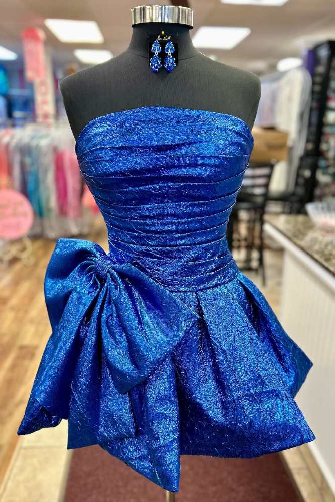 Rosana | Royal Blue Strapless A-line Pleated Homecoming Dress with Bow