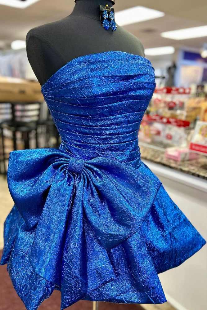 Rosana | Royal Blue Strapless A-line Pleated Homecoming Dress with Bow