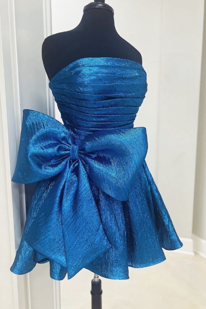 Rosana | Royal Blue Strapless A-line Pleated Homecoming Dress with Bow