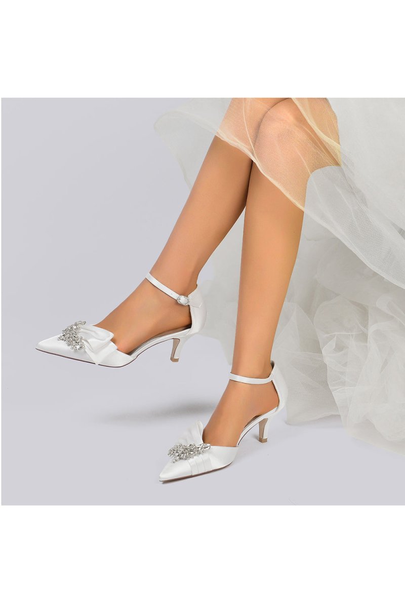 Rhinestone Pointed Toe Satin High Heels - KissProm