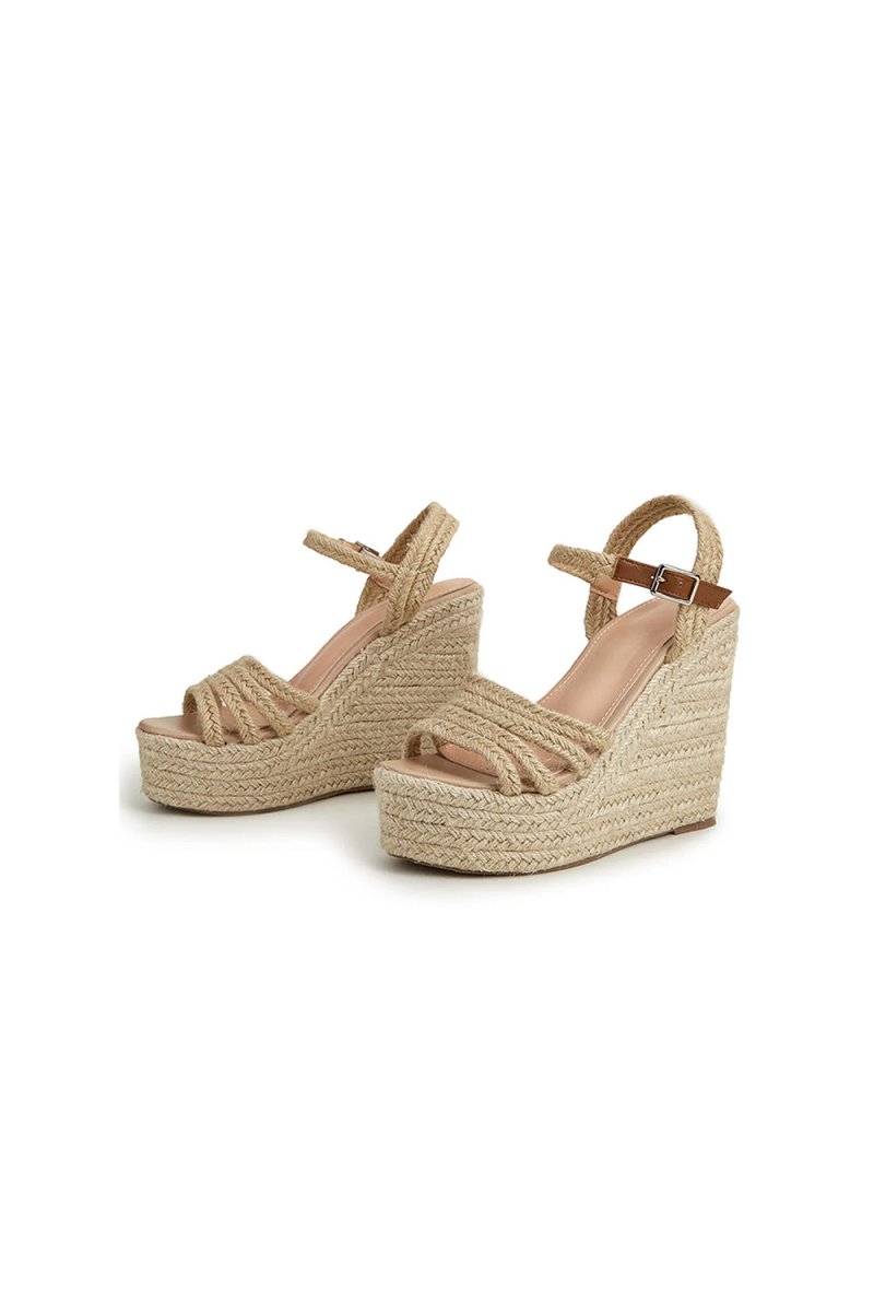 Outdoor Peep Toe Wedge Heel Shoes With Buckle Braided Strap - KissProm