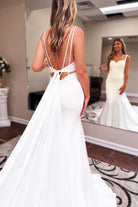 Ivory Sweetheart Backless Mermaid Long Wedding Dress with Attached Train - KissProm