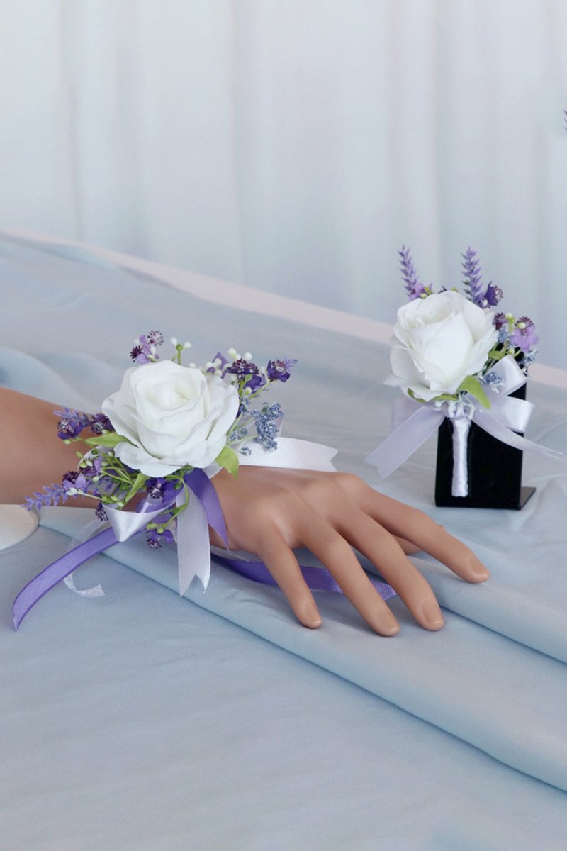 Artificial Silk Lavender Roses Wedding Wrist Corsage - KissProm