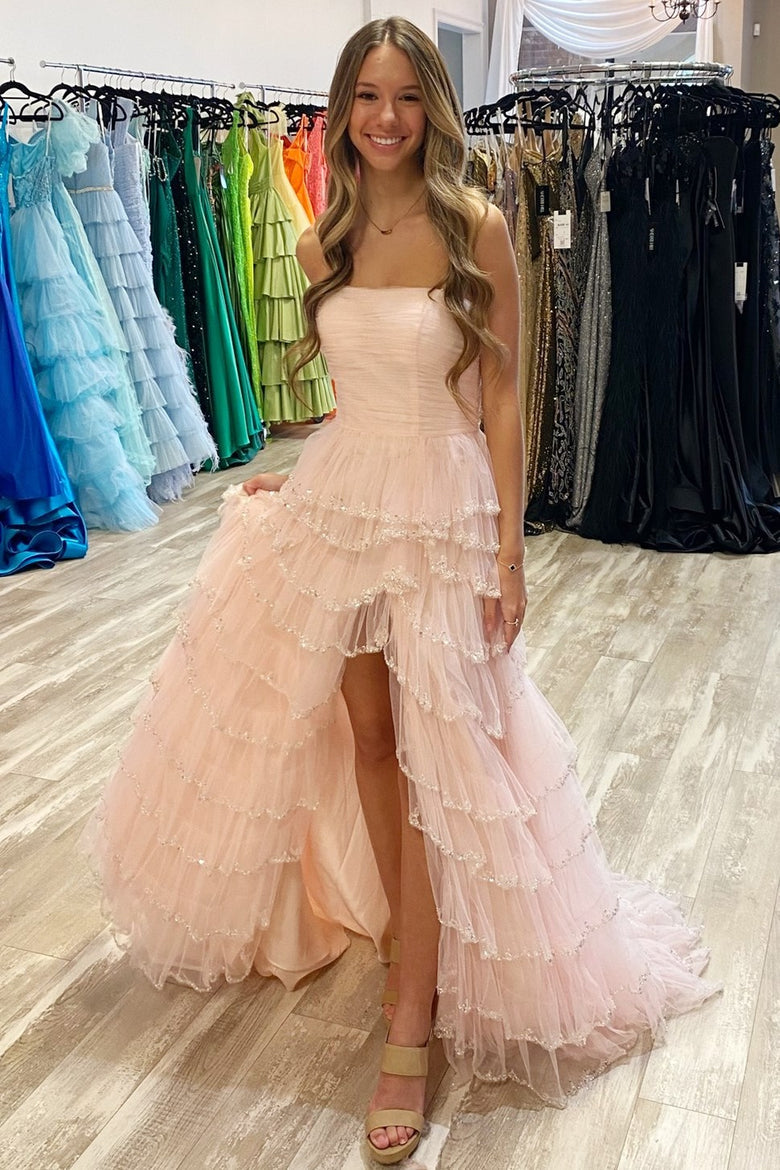 Layered tulle hot sale prom dress