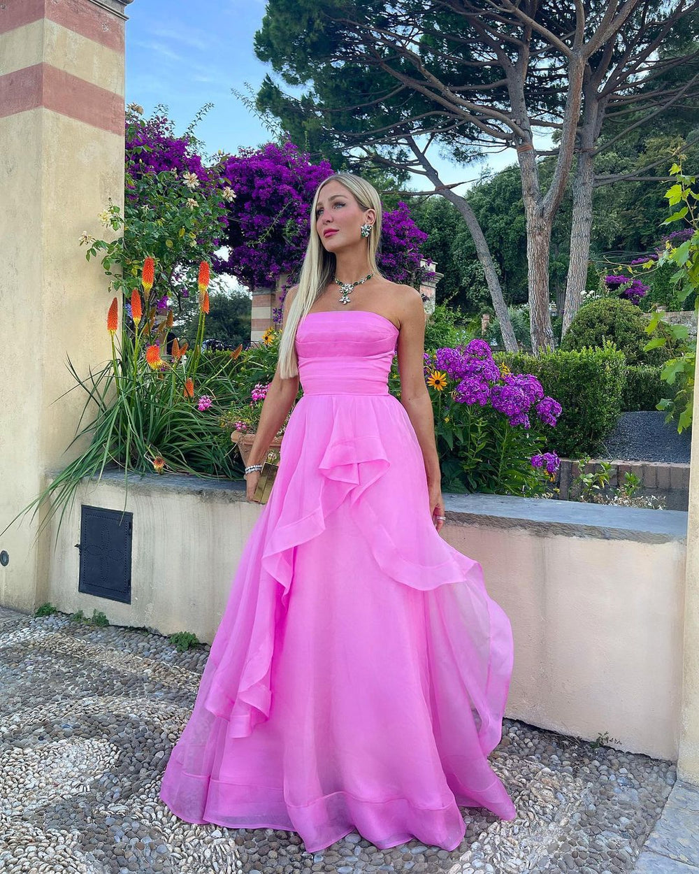 Elisa Light Pink A Line Strapless Organza Prom Dress | KissProm