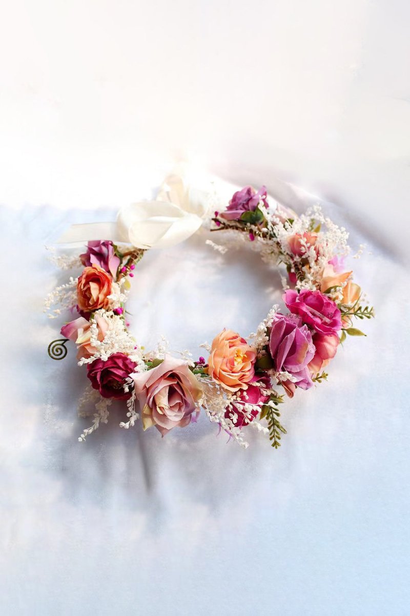 Artificial Silk Roses Wedding Flower Crown - KissProm