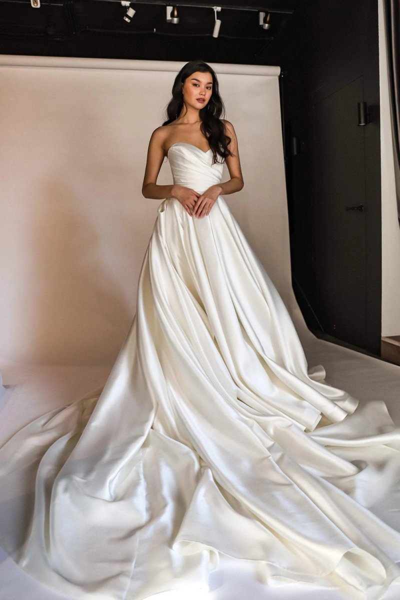 Elegant A Line Sweetheart White Long Bridal Dress with Sweep Train - KissProm