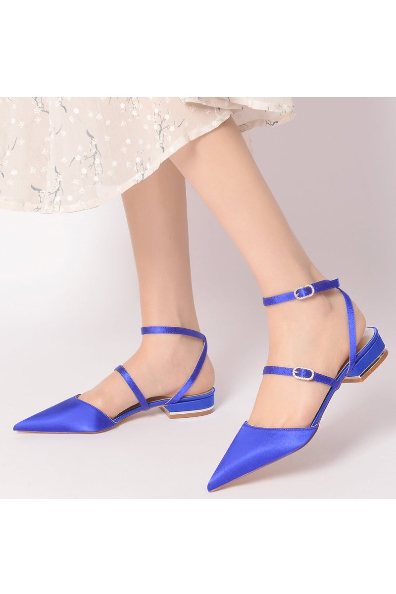 Simple Satin Pointed Toe Buckle Kitten Heels - KissProm