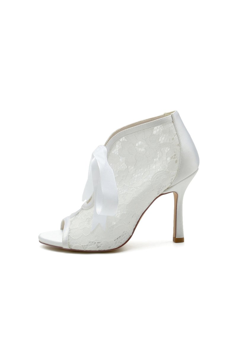 Elegant Lace Bow White High Heels - KissProm