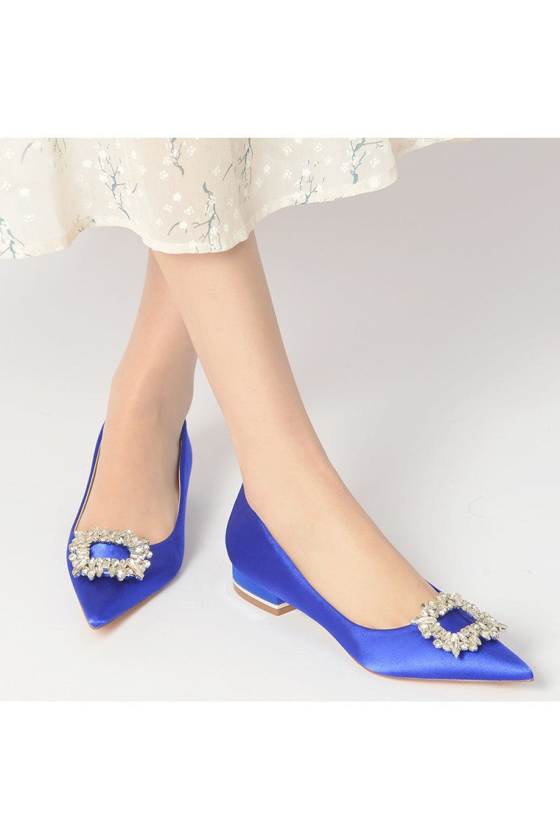 Simple Pointed Toe Satin Kitten Heels With Beading - KissProm