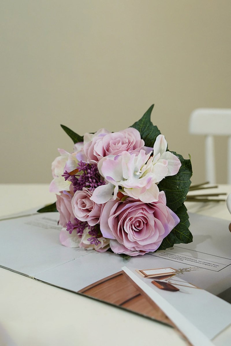 Light Purple Artificial Silk Rose Hydrangea Wedding Bridal Bouquets - KissProm