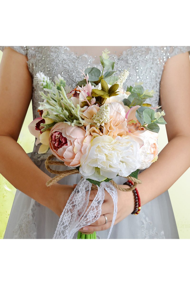 Artificial Silk Rose Peony Wedding Bridal Bouquets - KissProm