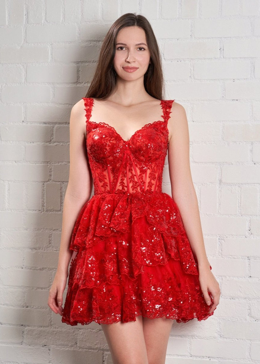 Everly |Short A - Line Sweetheart Tiered Homecoming Dress - KissProm