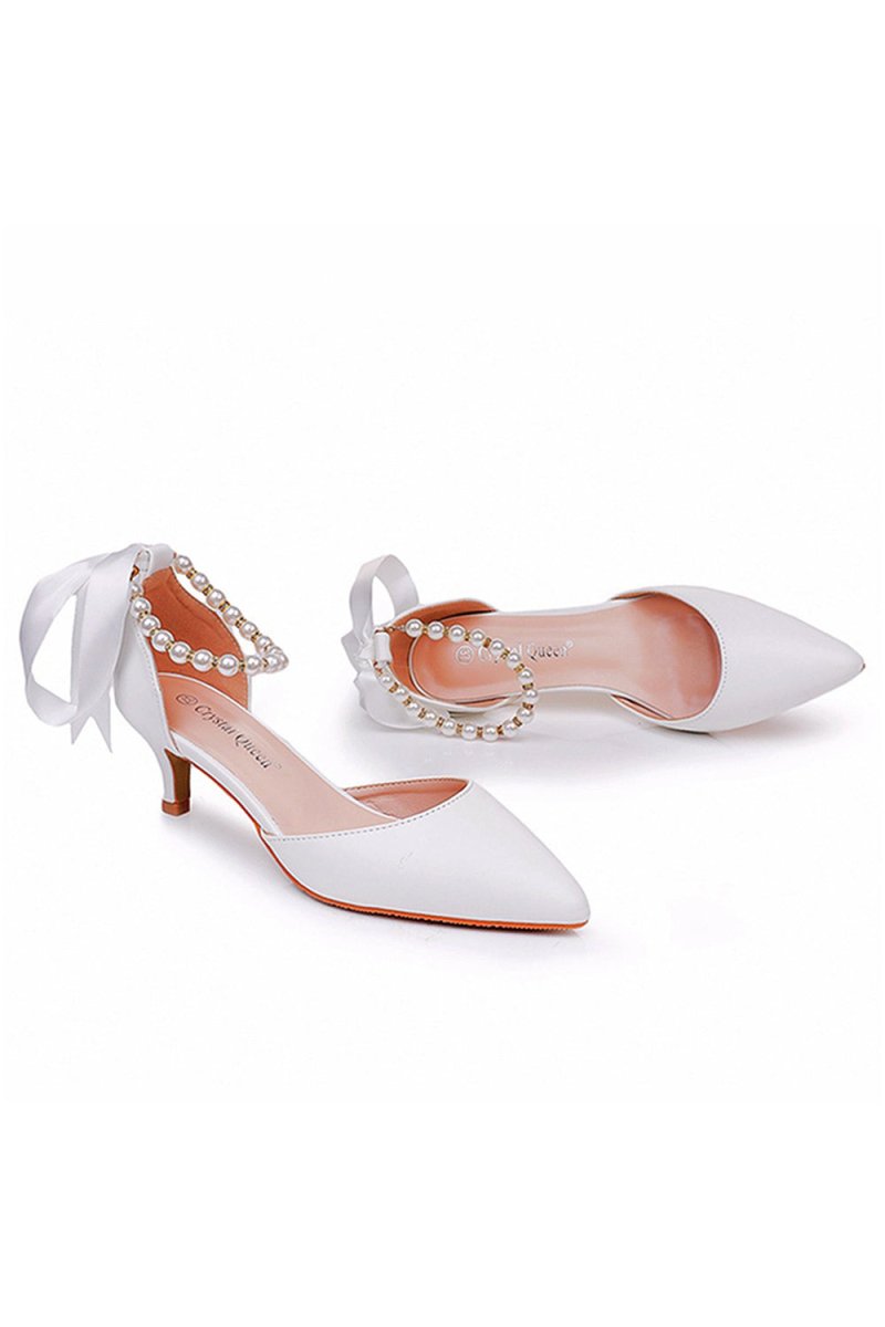 Pointed Toe Kitten Heels Ankle - Strap Wedding Shoes - KissProm