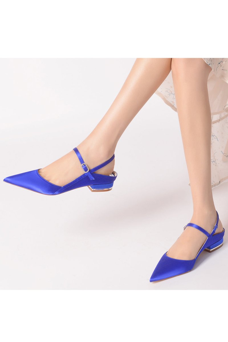 Satin Pointed Toe Buckle Kitten Heels - KissProm