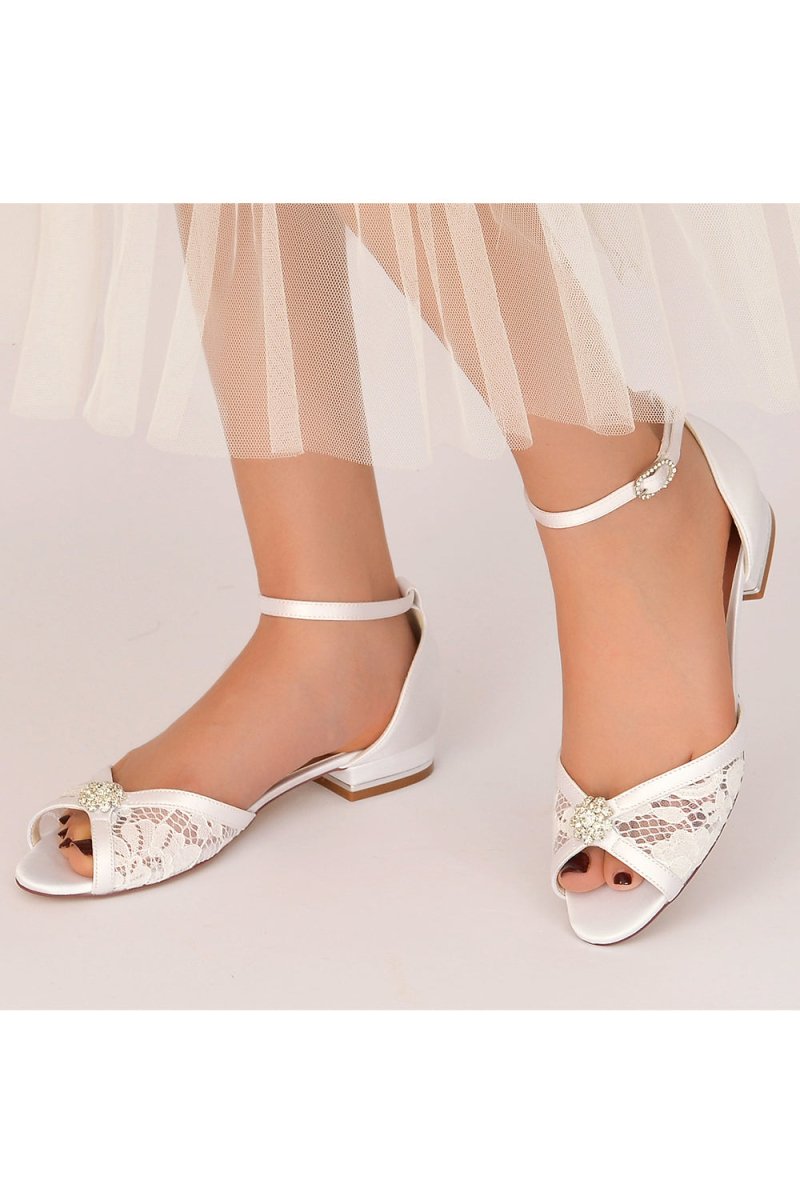 Lace Open Toe Flats with Ankle Strap - KissProm