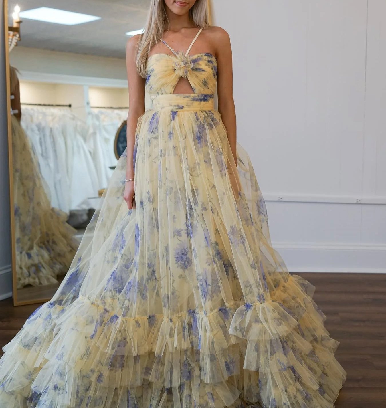 Tatum orders floral embroidered tulle evening dress