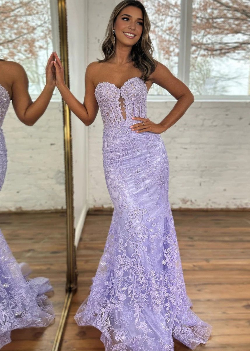 Terry | Black Sweetheart Lace Appliques Mermaid Long Prom Dresses - KissProm