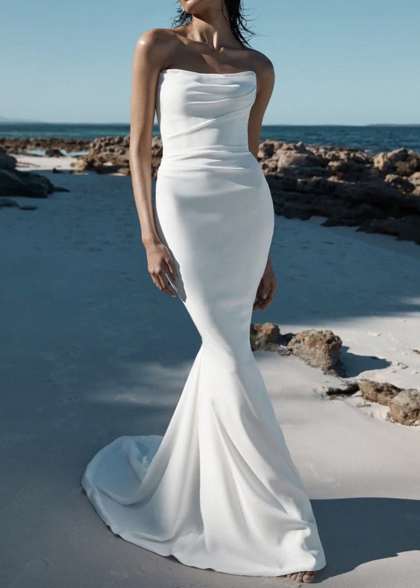 Lilia | Mermaid Satin Sleeveless Wedding Dress With Sweep Train - KissProm