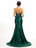 Serilda | Dark Green Strapless Sheath Satin Long Prom Dress With Split - KissProm