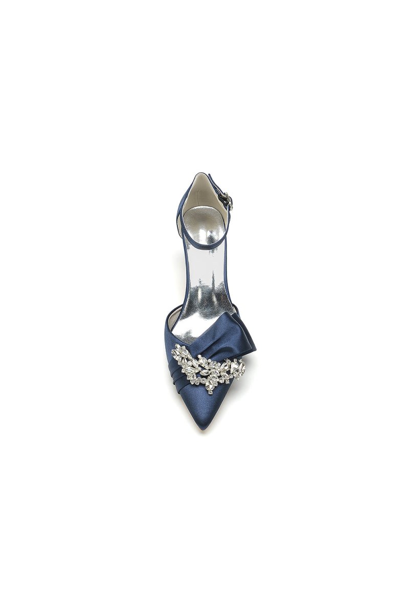 Rhinestone Pointed Toe Satin High Heels - KissProm