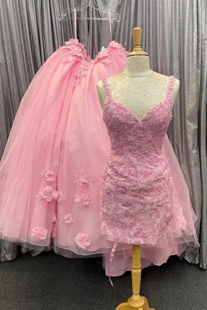 Braelynn | Pink Tulle Floral Appliques Sweetheart Lace - Up Quinceanera Dress - KissProm