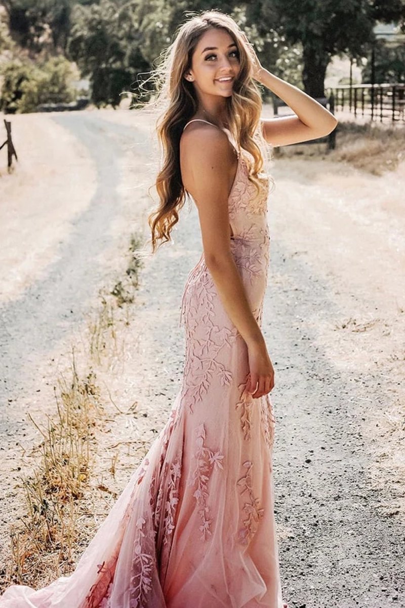 Lucille |Mermaid Spaghetti Straps Lace Prom Dress - KissProm