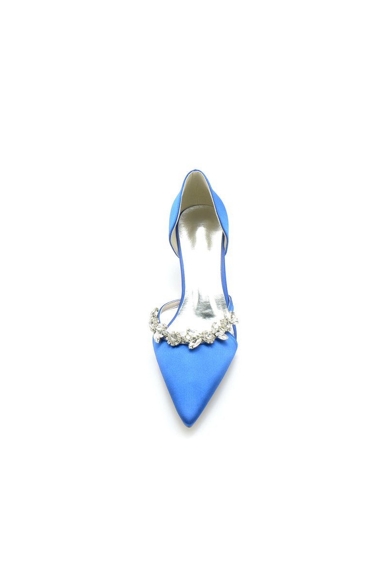 Satin Pointed Toe Beading High Heels - KissProm