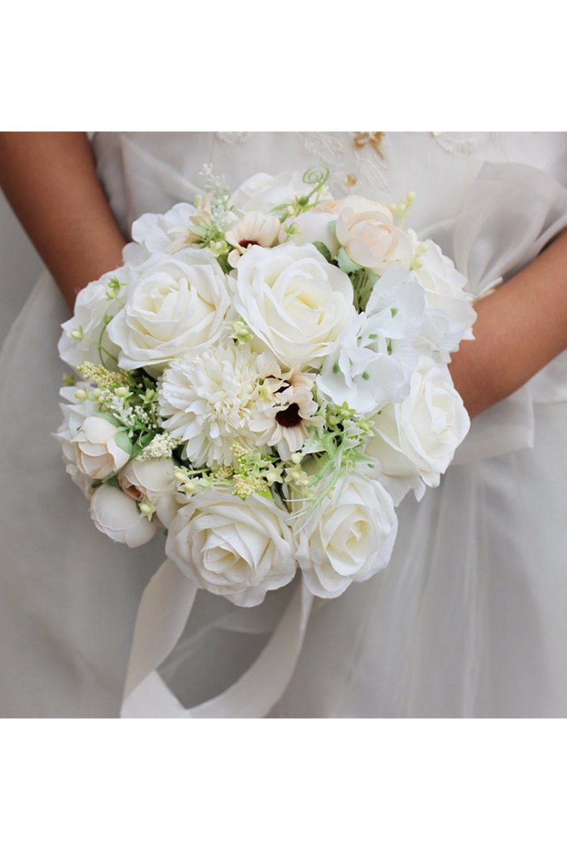 Artificial Silk Roses Wedding Bridal Bouquets - KissProm