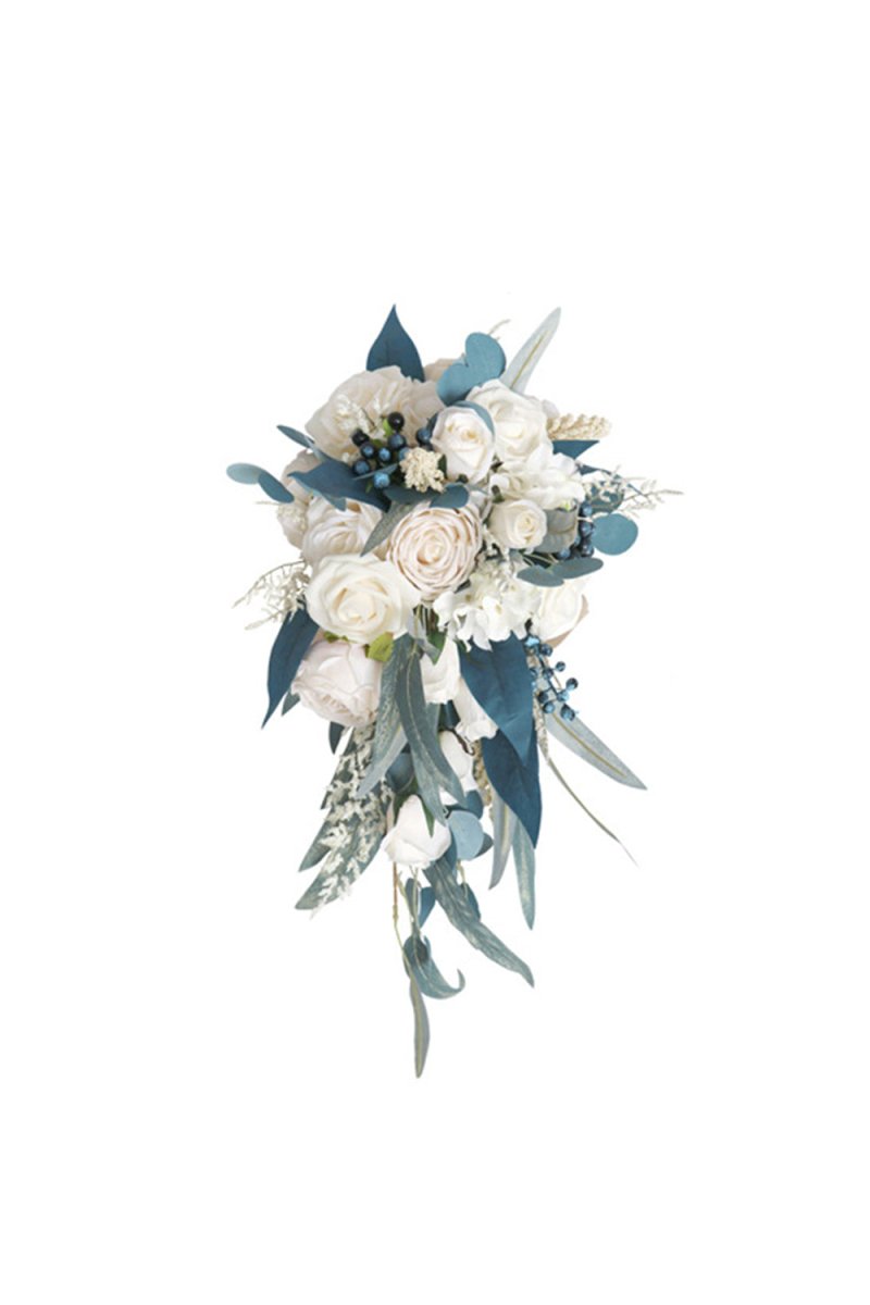 Artificial Cascade Silk Roses Wedding Bridal Bouquets - KissProm