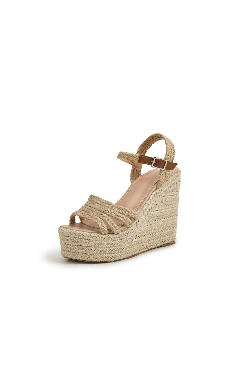 Outdoor Peep Toe Wedge Heel Shoes With Buckle Braided Strap - KissProm