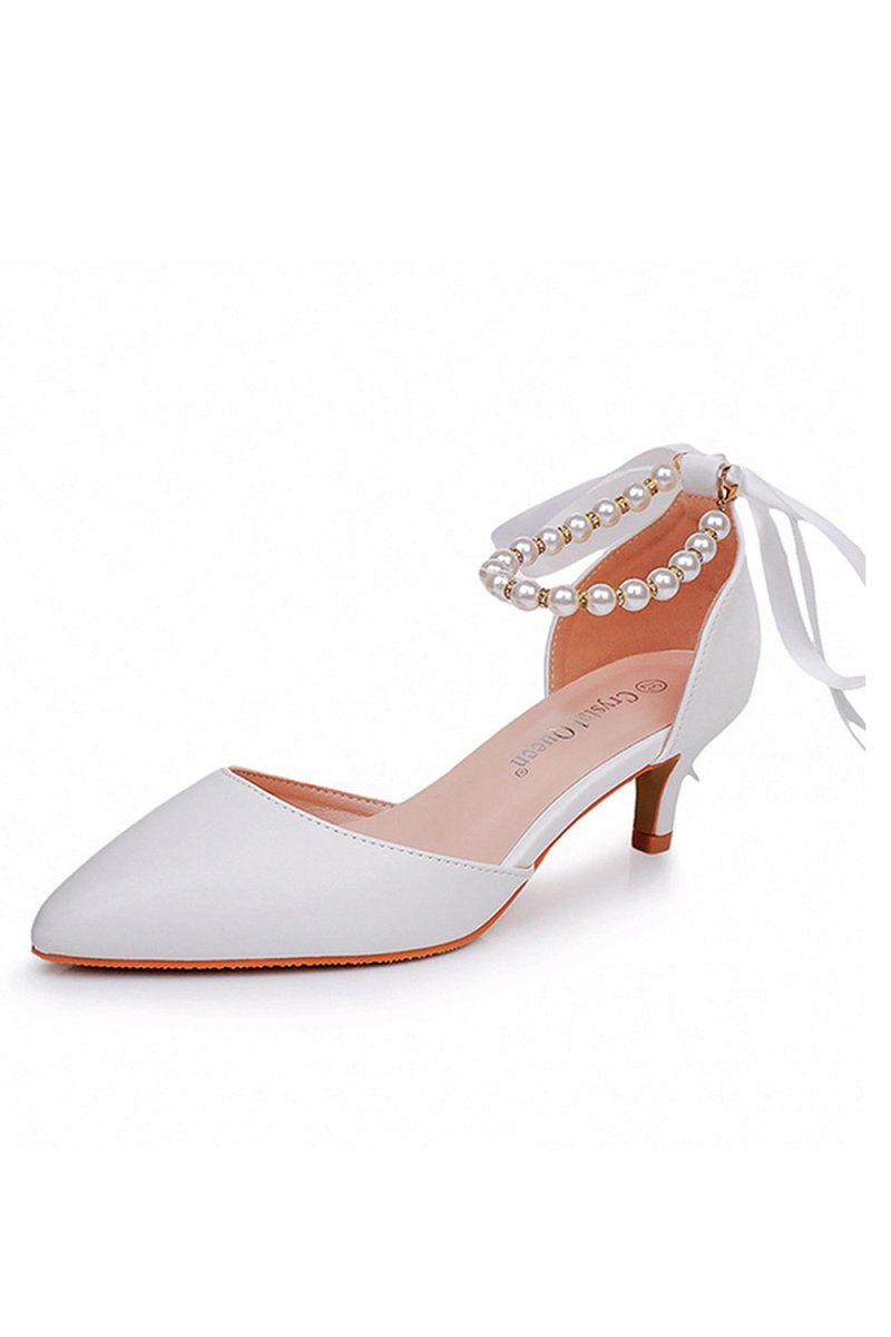 Pointed Toe Kitten Heels Ankle - Strap Wedding Shoes - KissProm