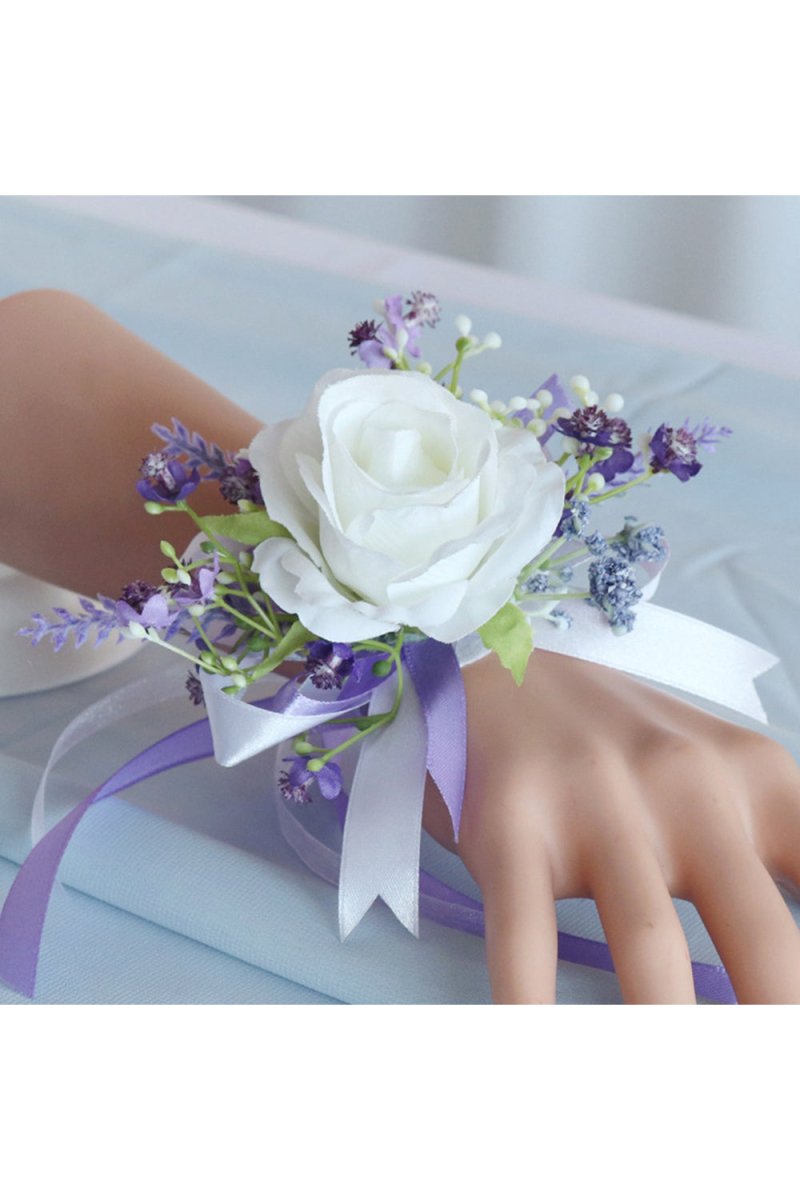 Artificial Silk Lavender Roses Wedding Wrist Corsage - KissProm