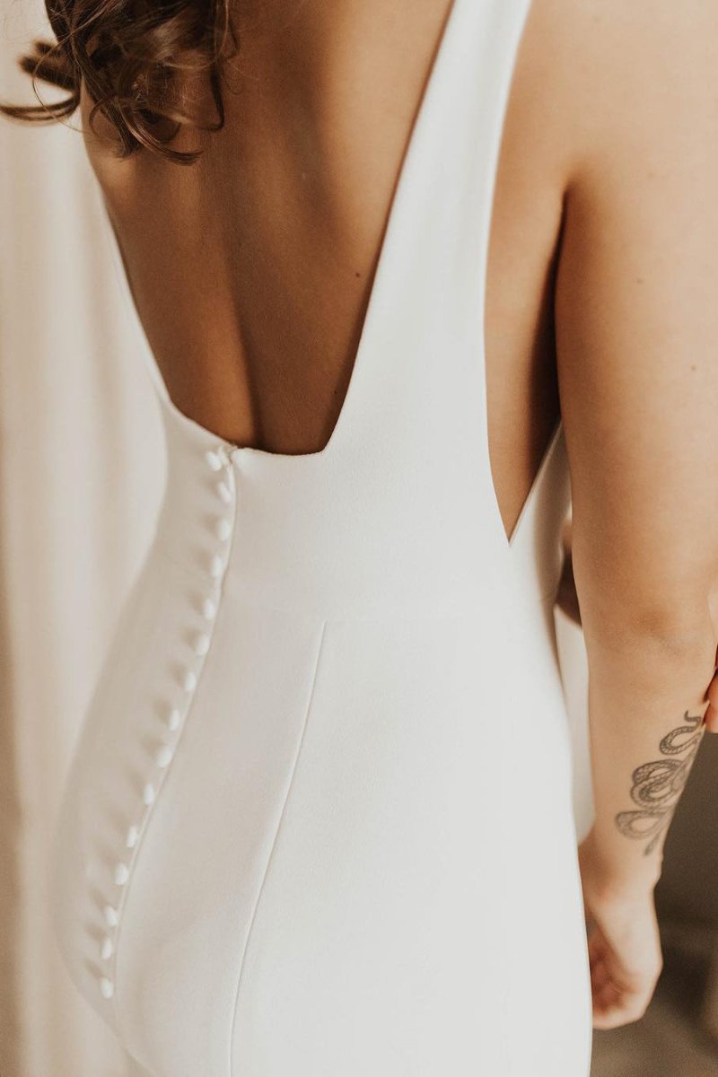 Miley | Long Square Neck Mermaid White Wedding Dress - KissProm