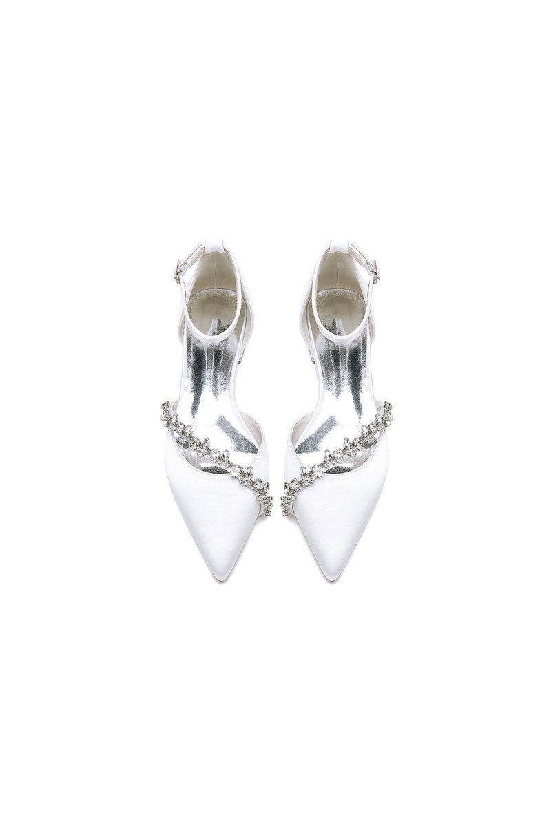 Pretty Rhinestone Pointed Toe Ankle Strap Kitten Heels - KissProm