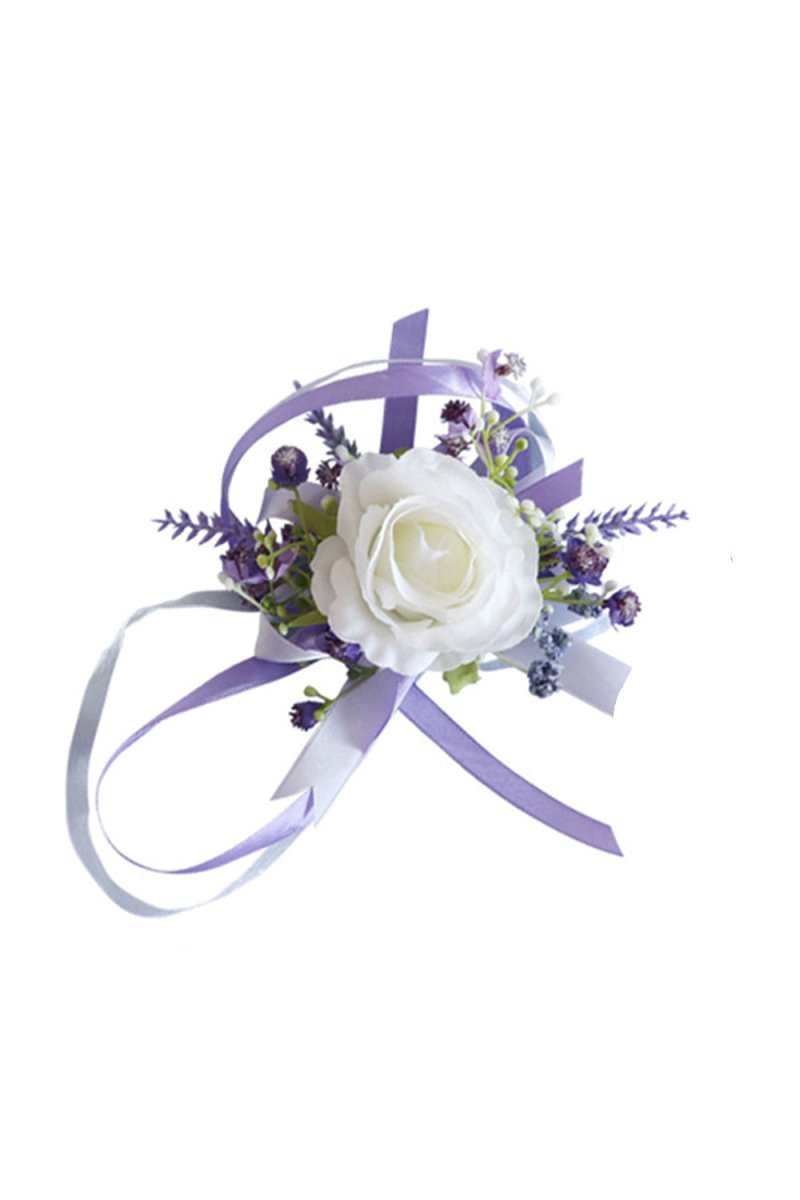 Artificial Silk Lavender Roses Wedding Wrist Corsage - KissProm