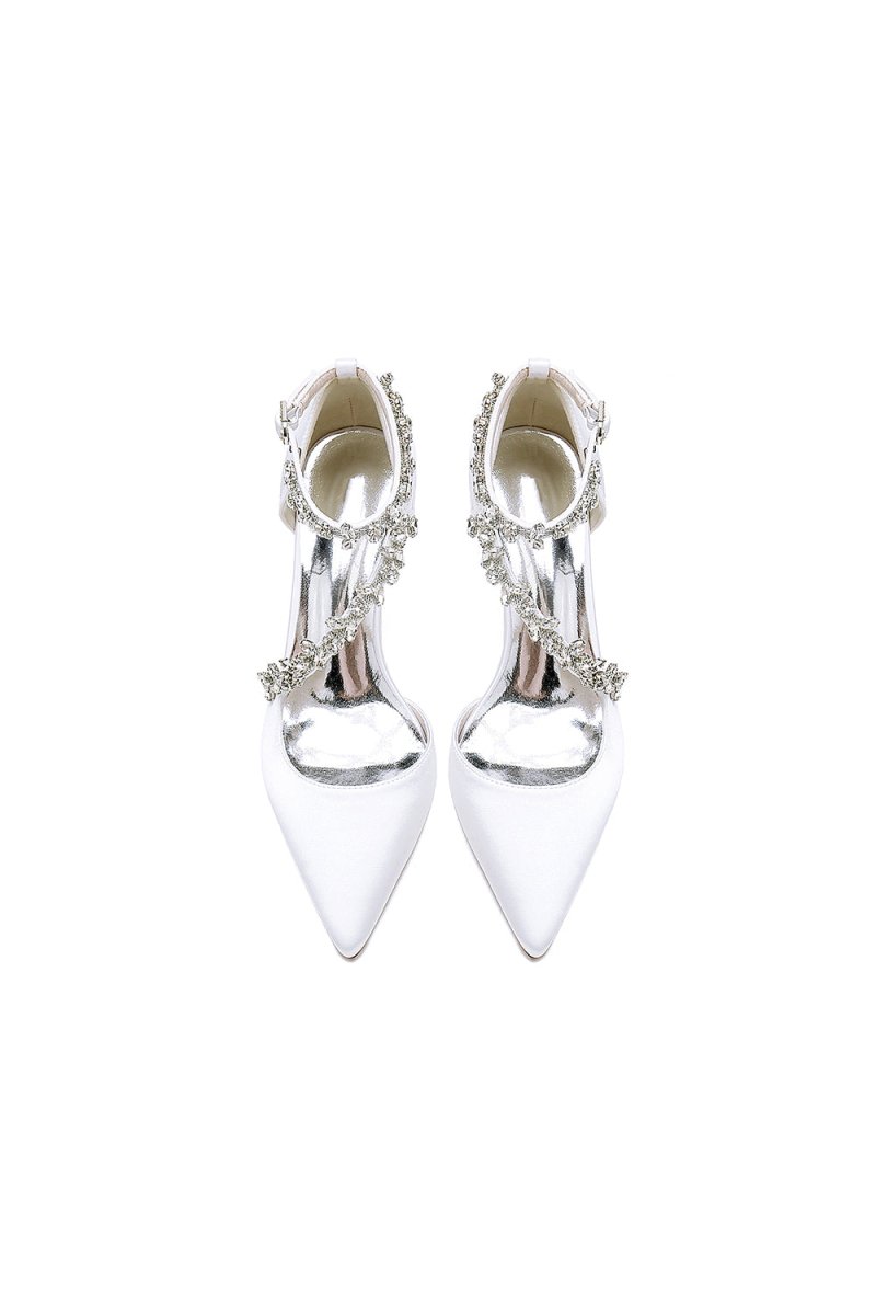 Pointed Toe Beading Ankle Strap High Heels - KissProm